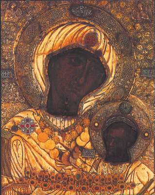 Ibērijas Dievmātes ikona, kas bija parādījusies jūrā pie Atona kalna, tagad tā glabājas Ibērijas klosterī.